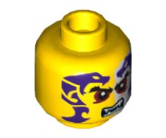 Minifigure, Head Black Eyebrows, Dark Red Eyes, Dark Purple and White Snakes Tattoo, Open Mouth with Fangs Pattern - Hollow Stud