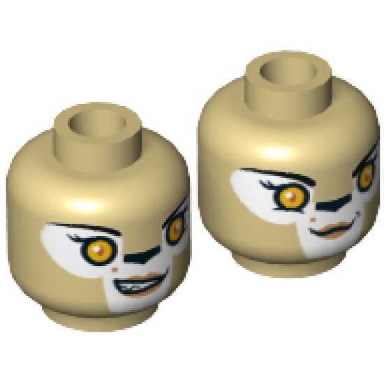 Minifigure, Head Dual Sided Alien Chima Lion Female Bright Light Orange Eyes, Black Nose, Neutral / Crooked Smile Pattern (Li'Ella) - Hollow Stud