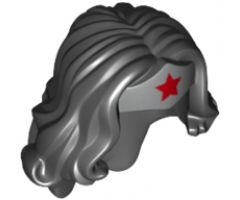 Minifigure, Hair Female Long Wavy with Silver Tiara and Red Star Pattern (Wonder Woman)