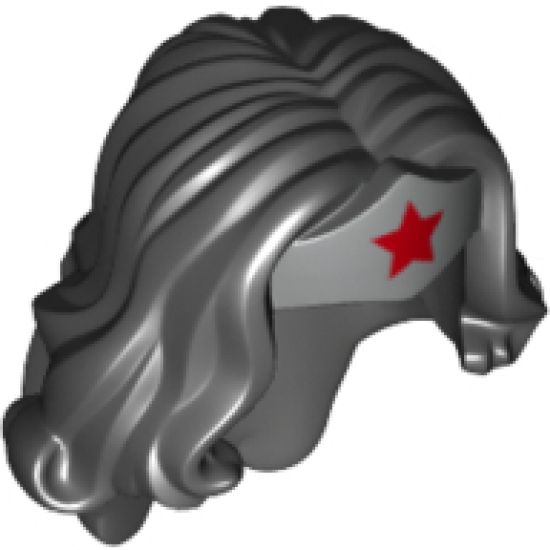 Minifigure, Hair Female Long Wavy with Silver Tiara and Red Star Pattern (Wonder Woman)