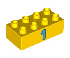 Duplo, Brick 2 x 4 with Number 1 Dark Azure Pattern