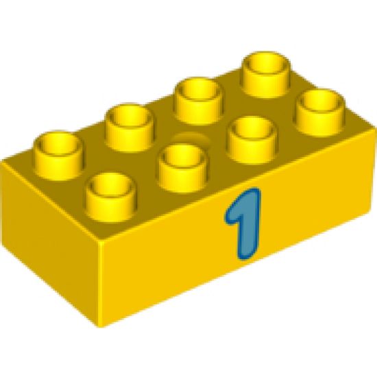 Duplo, Brick 2 x 4 with Number 1 Dark Azure Pattern