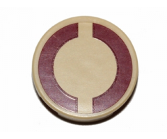 Tile, Round 2 x 2 with Bottom Stud Holder with Dark Red SW Semicircles on Tan Background Pattern (Sticker) - Sets 75043 / 75051 / 75234