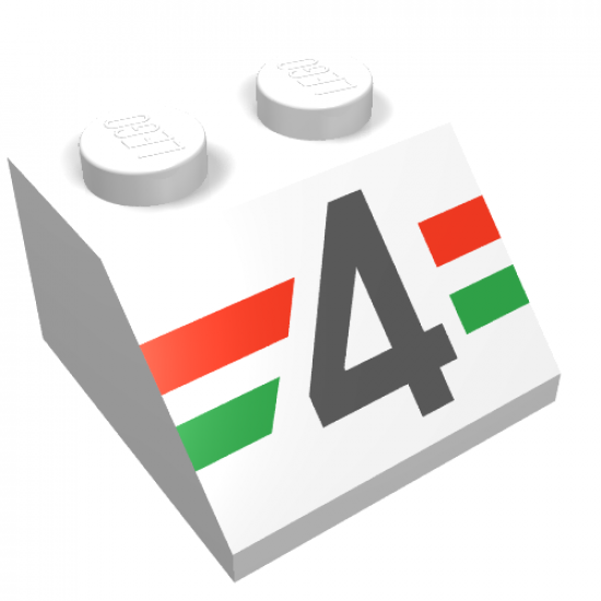 Slope 45 2 x 2 with Number 4 and Red & Green Stripes Pattern