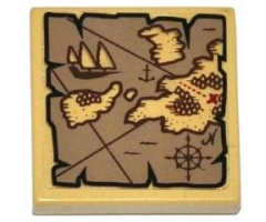 Tile 2 x 2 with Map Islands, Anchor and Ship Pattern (Sticker) - Set 79008