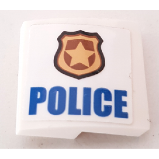 Slope, Curved 2 x 2 x 2/3 with Gold Badge and Blue 'POLICE' Pattern Model Right Side (Sticker) - Set 60140