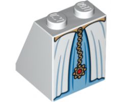 Slope 65 2 x 2 x 2 with Bottom Tube with Minifigure Dress/Skirt/Robe, Layered with Medium Blue Panel and Gold Belt Pattern