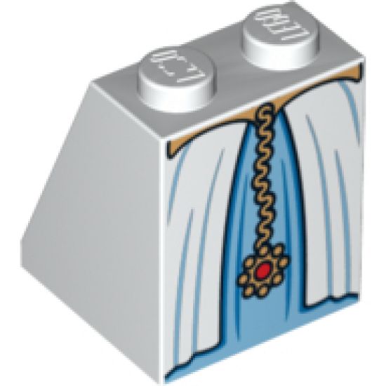 Slope 65 2 x 2 x 2 with Bottom Tube with Minifigure Dress/Skirt/Robe, Layered with Medium Blue Panel and Gold Belt Pattern