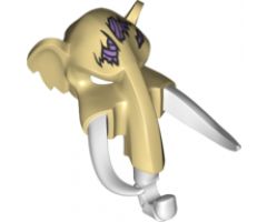 Minifigure, Headgear Mask Mammoth with White Rubber Tusks and Trunk with Medium Lavender Sinew Patches on Forehead Pattern