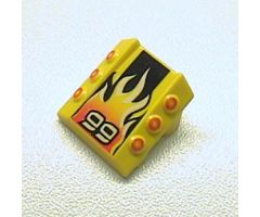 Brick, Modified 2 x 2 No Studs, Sloped with 6 Side Pistons Raised and '99', Black Stripe, Flame Pattern