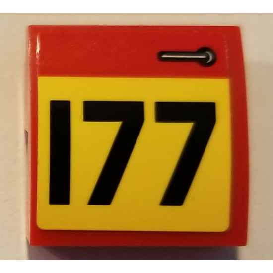 Slope, Curved 2 x 2 with Door Handle and Black Number 177 on Yellow Background Pattern Model Left Side (Sticker) - Set 75894