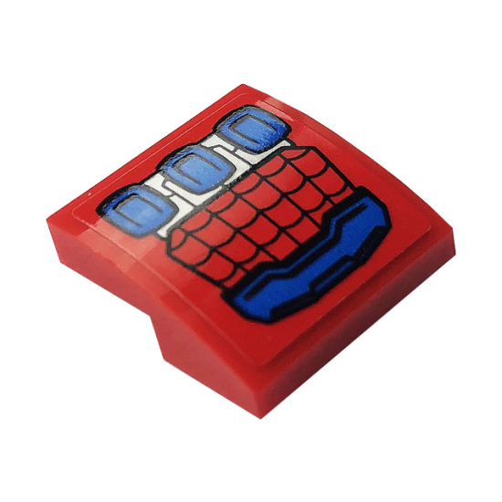 Slope, Curved 2 x 2 with Blue and Silver Spider-Man Mech Hand Armor with Web Pattern (Sticker) - Set 76146