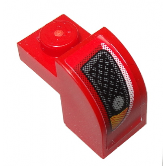 Slope, Curved 2 x 1 x 1 1/3 with Recessed Stud with Silver Grille and Orange Headlight on Red Background Pattern Model Right Side (Sticker) - Set 8185