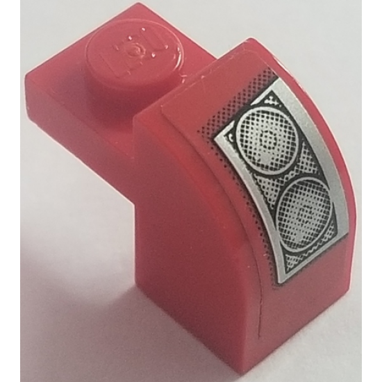 Slope, Curved 2 x 1 x 1 1/3 with Recessed Stud with Silver Headlight on Red Background Pattern Model Right Side (Sticker) - Set 8185