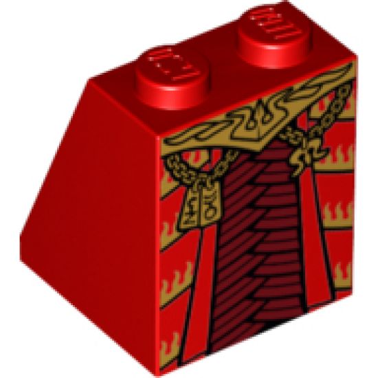Slope 65 2 x 2 x 2 with Bottom Tube with Minifigure Dress/Skirt/Robe, Dark Red Armor and Gold Belt, Chains and Pendants Pattern