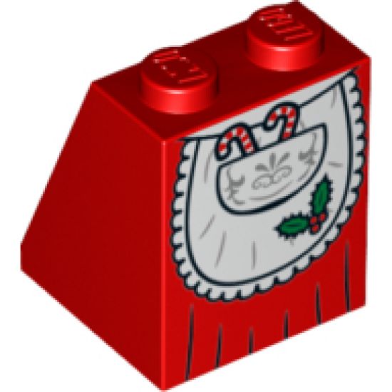Slope 65 2 x 2 x 2 with Bottom Tube with Minifigure Dress/Skirt/Robe, Apron with Candy Canes in Pocket Pattern