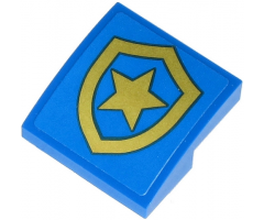 Slope, Curved 2 x 2 with Police Gold Star Badge with Black Border on Blue Background Pattern (Sticker) - Set 60243