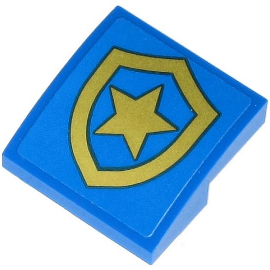 Slope, Curved 2 x 2 with Police Gold Star Badge with Black Border on Blue Background Pattern (Sticker) - Set 60243