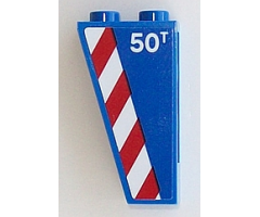 Slope, Inverted 75 2 x 1 x 3 with '50T' and Red and White Danger Stripes Pattern Model Right Side (Sticker) - Set 60098