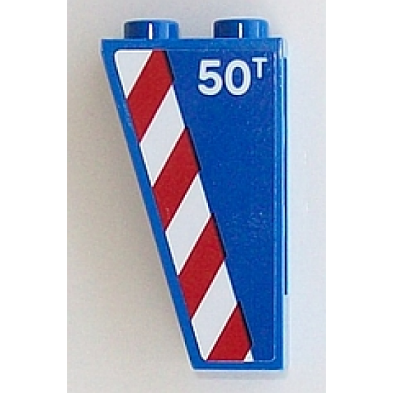Slope, Inverted 75 2 x 1 x 3 with '50T' and Red and White Danger Stripes Pattern Model Right Side (Sticker) - Set 60098