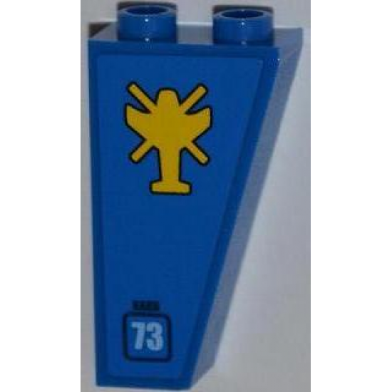 Slope, Inverted 75 2 x 1 x 3 with Helicopter Outline, 'NABII' and Light Blue '73' Pattern Model Left Side (Sticker) - Set 7067