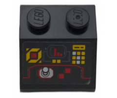 Slope 45 2 x 2 with Control Panel with Red, White and Yellow Buttons, Red Bar Chart and Silver Joystick Pattern (Sticker) - Set 70923