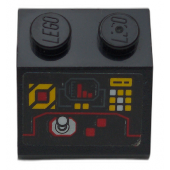 Slope 45 2 x 2 with Control Panel with Red, White and Yellow Buttons, Red Bar Chart and Silver Joystick Pattern (Sticker) - Set 70923