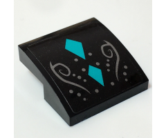 Slope, Curved 2 x 2 x 2/3 with 2 Dark Turquoise Diamonds, Silver Dots and Swirls Pattern (Sticker) - Set 41196