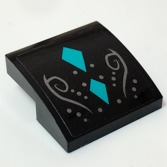 Slope, Curved 2 x 2 x 2/3 with 2 Dark Turquoise Diamonds, Silver Dots and Swirls Pattern (Sticker) - Set 41196