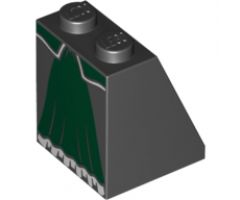 Slope 65 2 x 2 x 2 with Bottom Tube with Minifigure Dress/Skirt/Robe, Dark Green Panel with White Trim Pattern