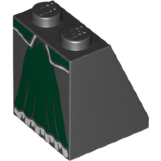 Slope 65 2 x 2 x 2 with Bottom Tube with Minifigure Dress/Skirt/Robe, Dark Green Panel with White Trim Pattern