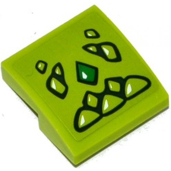 Slope, Curved 2 x 2 with Lime and Green Geometric Dragon Scales Pattern (Sticker) - Set 41176