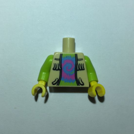 Torso Vest with Fringe over Lime Top with Pink and Blue Swirl Pattern / Lime Arms / Yellow Hands