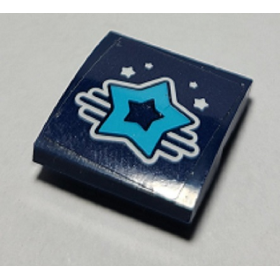 Slope, Curved 2 x 2 x 2/3 with Medium Azure Star with Cutout, White Little Stars Pattern (Sticker) - Set 41364