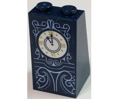 Slope 75 2 x 2 x 3 - Solid Studs with Gold, White and Medium Azure Grandfather Clock on Dark Blue Background Pattern (Sticker) - Set 41146