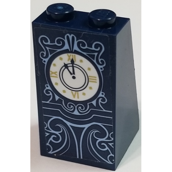 Slope 75 2 x 2 x 3 - Solid Studs with Gold, White and Medium Azure Grandfather Clock on Dark Blue Background Pattern (Sticker) - Set 41146