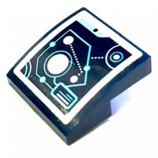 Slope, Curved 2 x 2 with Medium Azure and White Connected Circles and Lines Pattern (Sticker) - Set 71200