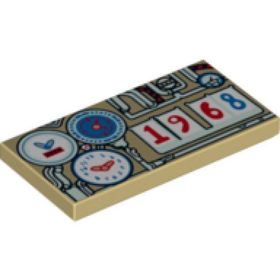 Tile 2 x 4 with Pipes, Gauges, Clocks and '1968' Pattern
