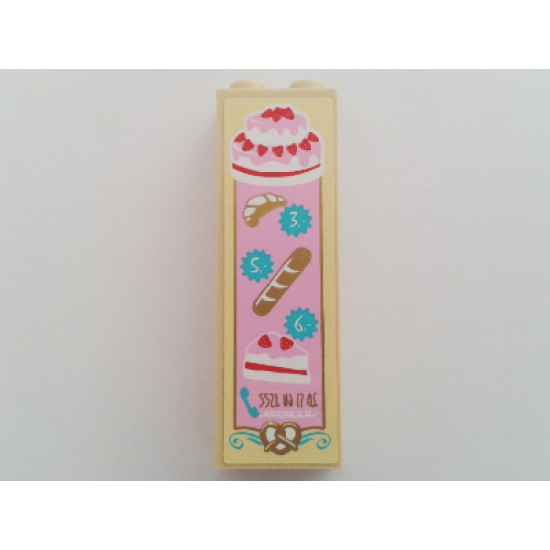 Brick 1 x 2 x 5 with Cakes, Bread and Croissant Pattern (Sticker) - Set 41006