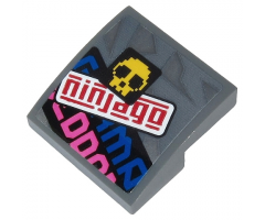 Slope, Curved 2 x 2 with Red 'ninjago', Yellow Skull and Partial Blue and Dark Pink Text Pattern (Sticker) - Set 71710