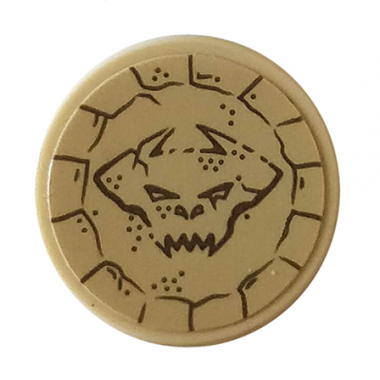 Tile, Round 2 x 2 with Bottom Stud Holder with Demon Head in Carved Stone Pattern (Sticker) - Set 76056