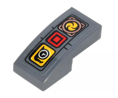 Slope, Curved 2 x 1 with Panel with Red Box, Yellow Box with Clock, and Circle with Propeller Pattern (Sticker) - Set 70626
