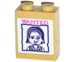 Brick 1 x 2 x 2 with Inside Stud Holder with Dark Pink 'WANTED' and Disney Princess Flynn Rider Poster Pattern (Sticker) - Set 41065