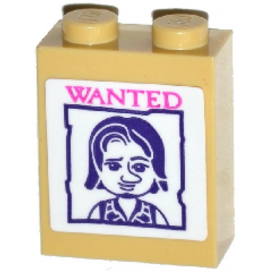 Brick 1 x 2 x 2 with Inside Stud Holder with Dark Pink 'WANTED' and Disney Princess Flynn Rider Poster Pattern (Sticker) - Set 41065
