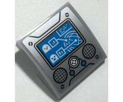 Slope, Curved 2 x 2 x 2/3 with Dark Azure Screen and Buttons, White Ghosts and Directional Pad, Black Speakers on Silver Background Pattern (Sticker) - Set 70435