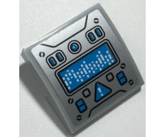 Slope, Curved 2 x 2 x 2/3 with Dark Azure Screen, Buttons, and Warning Triangle on Silver Background Pattern (Sticker) - Set 70435