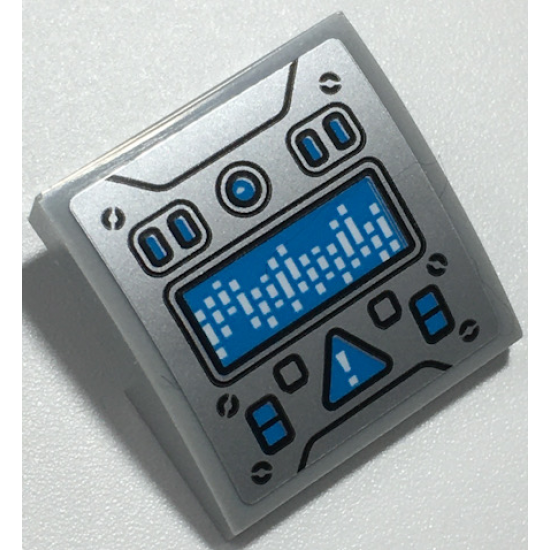 Slope, Curved 2 x 2 x 2/3 with Dark Azure Screen, Buttons, and Warning Triangle on Silver Background Pattern (Sticker) - Set 70435