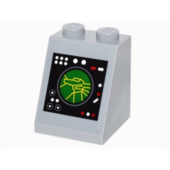 Slope 65 2 x 2 x 2 with Bottom Tube with White and Red Buttons and Green and Yellow Round Display Pattern (Sticker) - Set 76052