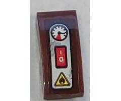 Slope, Curved 2 x 1 x 2/3 with Silver Panel with Gauge, Red Switch and Yellow Fire Danger Triangle Pattern (Sticker) - Set 70421