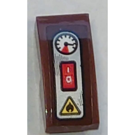 Slope, Curved 2 x 1 x 2/3 with Silver Panel with Gauge, Red Switch and Yellow Fire Danger Triangle Pattern (Sticker) - Set 70421
